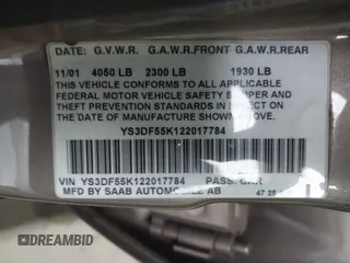 2002 Saab 9-3 z VIN YS3DF55K122017784, wystawiony jako IAAI lot #42057341 z przebiegiem 167 726 mil mil oraz . Historia ofert i sprzedaży dostępna na DreamBid. Obrazek 9.