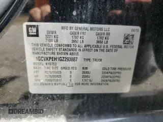 2016 Chevrolet Silverado 1500 Custom with VIN 1GCVKPEH1GZ293887, listed as a Copart auction lot 53687445 with 98,295 mi miles and Salvage Title. Bid and sale history available at DreamBid. Image 12.
