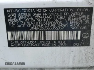 2008 Lexus IS 250 z VIN JTHBK262385066059, wystawiony jako Copart lot #51198345 z przebiegiem 269 666 mil mil oraz Szkoda całkowita • Salvage title. Historia ofert i sprzedaży dostępna na DreamBid. Obrazek 14.
