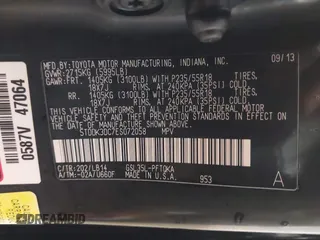 2014 Toyota Sienna Ltd with VIN 5TDDK3DC7ES072058, listed as a IAAI auction lot 41548332 with 153,742 mi miles. Bid and sale history available at carsss.com. Image 9.
