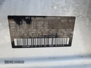 2018 Subaru Impreza Premium z VIN 4S3GTAD60J3716598, wystawiony jako Copart lot #62570445 z przebiegiem 80 541 mil mil oraz Szkoda całkowita • Salvage title. Historia ofert i sprzedaży dostępna na DreamBid. Obrazek 12.