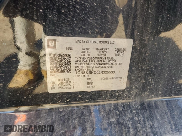 2018 Chevrolet Tahoe LT with VIN 1GNSKBKC0JR325533, listed as a Copart auction lot 52045015 with 162,761 mi miles and Clean title. Bid and sale history available at DreamBid. Image 13.