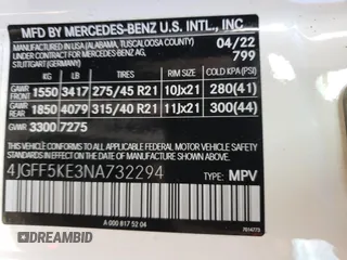 2022 Mercedes-Benz GLS 450 with VIN 4JGFF5KE3NA732294, listed as a Copart auction lot 78955903 with 31,419 mi miles and . Bid and sale history available at DreamBid. Image 12.