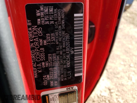 2024 Kia EV6 Wind with VIN KNDC34LA1R5207397, listed as a Copart auction lot 73962064 with 6,234 mi miles and Clean Title. Bid and sale history available at carsss.com. Image 13.
