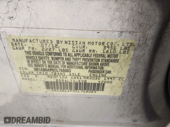 2012 Nissan Sentra 2.0 с VIN 3N1AB6AP0CL768083, выставлен на аукционе IAAI как лот 42796792 с пробегом Не указан миль и . История ставок и продаж доступна на DreamBid. Изображение 9.