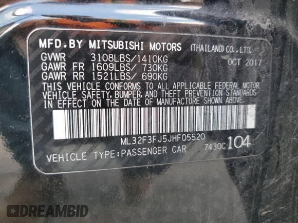 2018 Mitsubishi Mirage G4 ES with VIN ML32F3FJ5JHF05520, listed as a Copart auction lot 66881824 with 124,068 mi miles and Salvage Title. Bid and sale history available at carsss.com. Image 12.