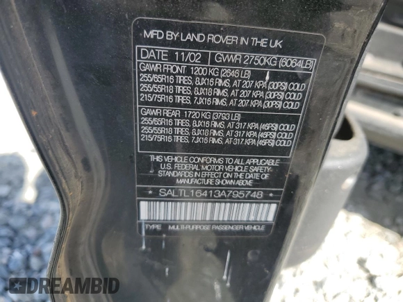 2003 Land Rover Discovery with VIN SALTL16413A795748, listed as a Copart auction lot 48371335 with 66,952 mi miles and Clean Title. Bid and sale history available at DreamBid. Image 13.