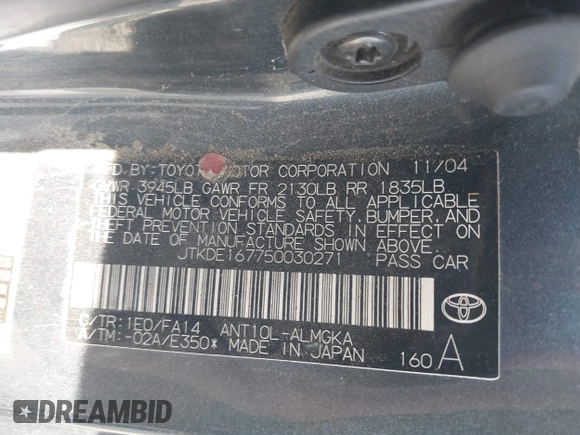 2005 Scion tC z VIN JTKDE167750030271, wystawiony jako IAAI lot #42327407 z przebiegiem 170 452 mil mil oraz . Historia ofert i sprzedaży dostępna na DreamBid. Obrazek 9.