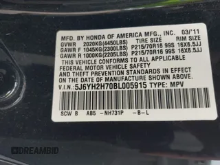 2011 Honda Element EX z VIN 5J6YH2H70BL005915, wystawiony jako IAAI lot #42411314 z przebiegiem 257 679 mil mil oraz . Historia ofert i sprzedaży dostępna na DreamBid. Obrazek 9.