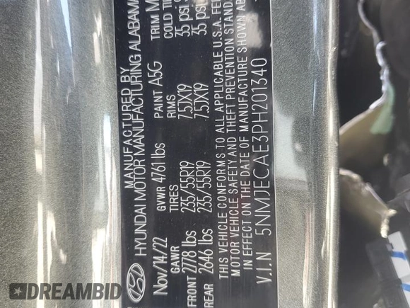 2023 Hyundai Tucson Limited with VIN 5NMJECAE3PH201340, listed as a Copart auction lot 58365505 with Not provided miles and Non repairable. Bid and sale history available at DreamBid. Image 13.