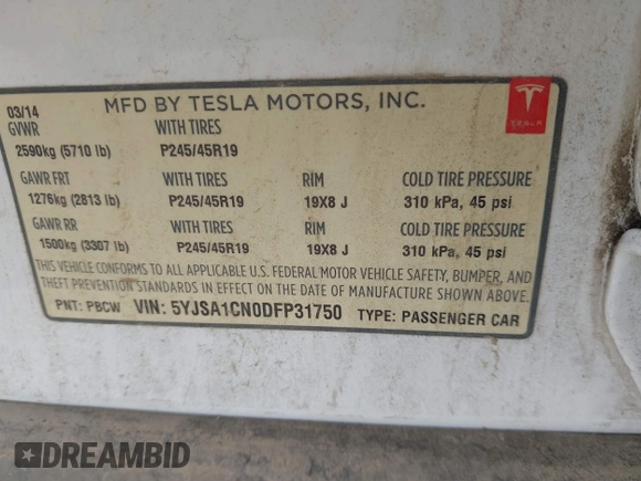 2013 Tesla Model S с VIN 5YJSA1CN0DFP31750, выставлен на аукционе IAAI как лот 41911343 с пробегом 209 664 миль миль и . История ставок и продаж доступна на DreamBid. Изображение 9.