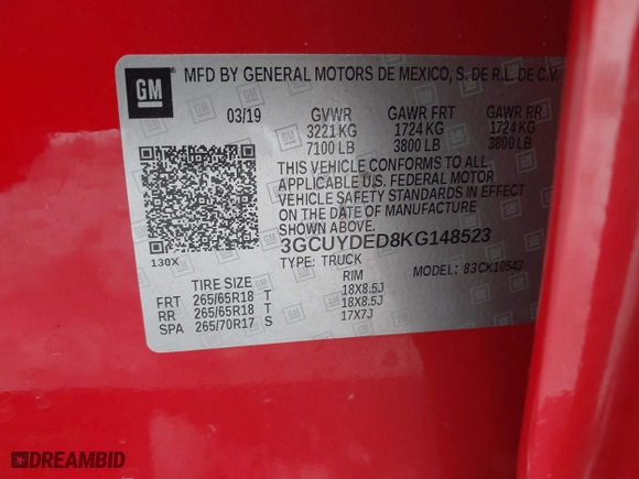2019 Chevrolet Silverado 1500 LT with VIN 3GCUYDED8KG148523, listed as a IAAI auction lot 41440098 with 76,470 mi miles. Bid and sale history available at carsss.com. Image 9.