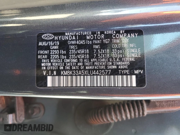 2020 Hyundai Kona Limited z VIN KM8K33A5XLU442577, wystawiony jako Copart lot #52168935 z przebiegiem 17 442 mil mil oraz Szkoda całkowita • Salvage title. Historia ofert i sprzedaży dostępna na DreamBid. Obrazek 15.