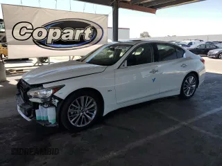 2018 Infiniti Q50 Luxe with VIN JN1EV7AP6JM591671, listed as a Copart auction lot 59013405 with 36,499 mi miles and Salvage title. Bid and sale history available at DreamBid. Image 1.