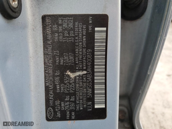 2010 Hyundai Santa Fe GLS with VIN 5NMSG3AB3AH400819, listed as a Copart auction lot 47085445 with 232,693 mi miles and Salvage Title. Bid and sale history available at carsss.com. Image 13.