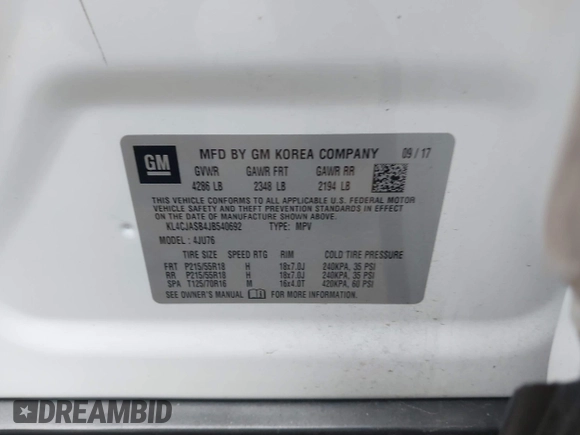 2018 Buick Encore Preferred with VIN KL4CJASB4JB540692, listed as a IAAI auction lot 41380890 with 77,896 mi miles. Bid and sale history available at carsss.com. Image 9.
