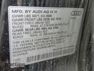 2019 Audi Q8 Prestige z VIN WA1CVAF17KD036892, wystawiony jako Copart lot #50784365 z przebiegiem 130 359 mil mil oraz Tytuł czysty. Historia ofert i sprzedaży dostępna na DreamBid. Obrazek 12.