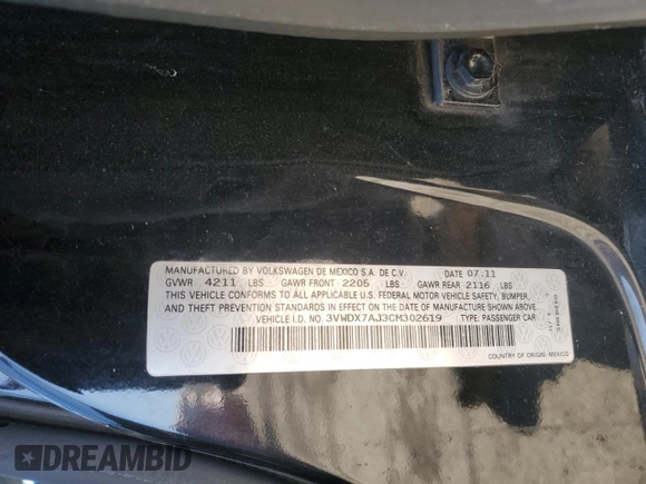 2012 Volkswagen Jetta SE с VIN 3VWDX7AJ3CM302619, выставлен на аукционе Copart как лот 47315215 с пробегом 149 391 миль миль и Списание • Salvage title. История ставок и продаж доступна на DreamBid. Изображение 13.