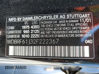2002 Mercedes-Benz C 230/260/280/320 z VIN WDBRF61J32F222367, wystawiony jako Copart lot #59772325 z przebiegiem Nie podano mil oraz Szkoda całkowita • Salvage title. Historia ofert i sprzedaży dostępna na DreamBid. Obrazek 15.
