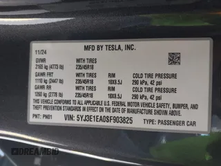2025 Tesla Model 3 Long Range with VIN 5YJ3E1EA0SF903825, listed as a IAAI auction lot 42197820 with 4,944 mi miles and . Bid and sale history available at DreamBid. Image 9.