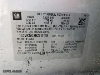 2017 Chevrolet Silverado 1500 LTZ with VIN 1GCVKSEC2HZ216115, listed as a Copart auction lot 44434665 with 0 mi miles and Non Repairable. Bid and sale history available at carsss.com. Image 13.