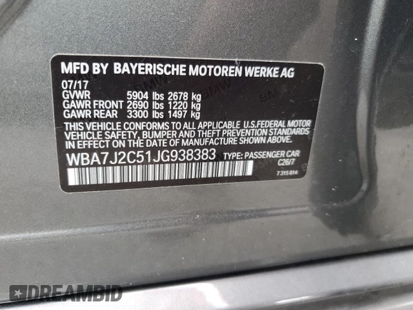 2018 BMW 7 Series 740e xDrive iPerformance with VIN WBA7J2C51JG938383, listed as a Copart auction lot 74255964 with 0 mi miles and Salvage Title. Bid and sale history available at carsss.com. Image 14.