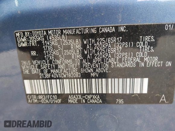 2012 Toyota RAV4 с VIN 2T3BF4DVXCW182083, выставлен на аукционе IAAI как лот 42786003 с пробегом 167 096 миль миль и . История ставок и продаж доступна на DreamBid. Изображение 9.