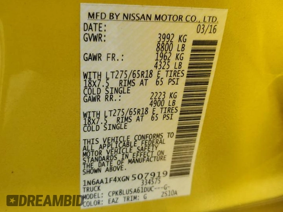 2016 Nissan Titan XD S with VIN 1N6AA1F4XGN507919, listed as a Copart auction lot 71314104 with 146,509 mi miles and Salvage Title. Bid and sale history available at carsss.com. Image 12.