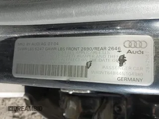 2004 Audi A6 with VIN WAUVT64B44N104380, listed as a IAAI auction lot 40799671 with 151,690 mi miles. Bid and sale history available at carsss.com. Image 9.
