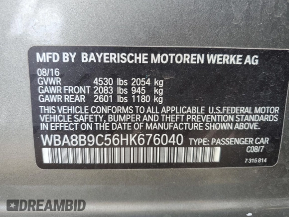 2017 BMW 3 Series 330i with VIN WBA8B9C56HK676040, listed as a Copart auction lot 47569575 with 85,437 mi miles and Salvage Title. Bid and sale history available at carsss.com. Image 14.