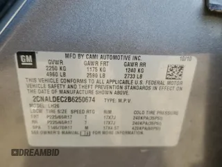 2011 Chevrolet Equinox LT w/1LT with VIN 2CNALDEC2B6250674, listed as a Copart auction lot 54737995 with 67,139 mi miles and Clean Title. Bid and sale history available at carsss.com. Image 13.