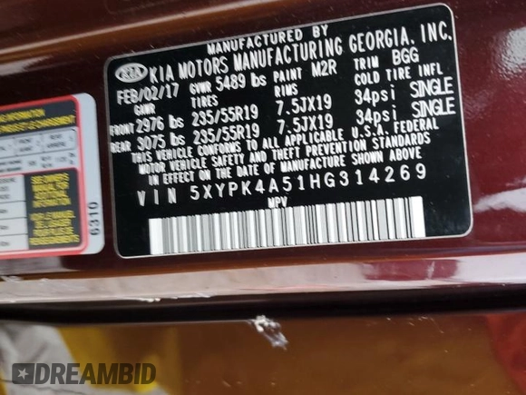 2017 Kia Sorento SXL z VIN 5XYPK4A51HG314269, wystawiony jako Copart lot #42186945 z przebiegiem Nie podano mil oraz Szkoda całkowita • Salvage title. Historia ofert i sprzedaży dostępna na DreamBid. Obrazek 15.
