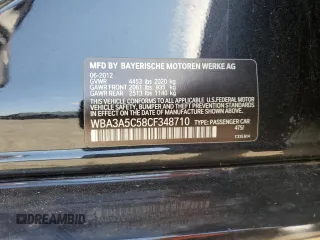 2012 BMW 3 Series 328i with VIN WBA3A5C58CF348710, listed as a Copart auction lot 61266815 with 112,720 mi miles and Salvage title. Bid and sale history available at DreamBid. Image 12.