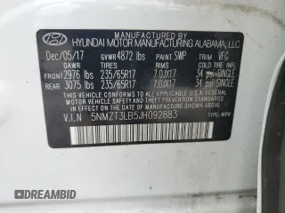 2018 Hyundai Santa Fe 2.4L z VIN 5NMZT3LB5JH092883, wystawiony jako Copart lot #48522495 z przebiegiem 69 745 mil mil oraz Szkoda całkowita • Salvage title. Historia ofert i sprzedaży dostępna na DreamBid. Obrazek 13.