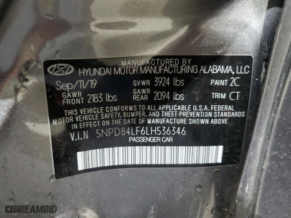 2020 Hyundai Elantra SEL with VIN 5NPD84LF6LH536346, listed as a Copart auction lot 51957765 with 63,321 mi miles and Salvage Title. Bid and sale history available at carsss.com. Image 14.