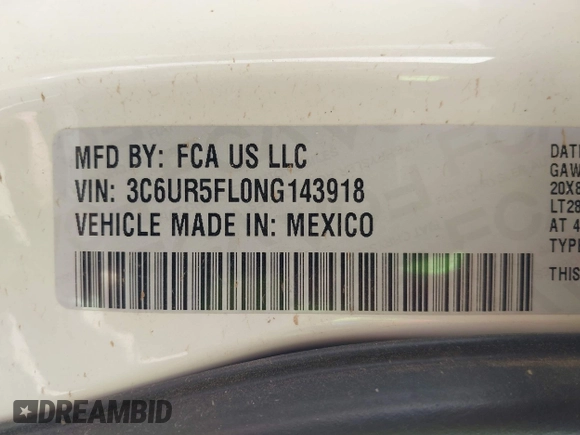2022 Ram 2500 Laramie with VIN 3C6UR5FL0NG143918, listed as a IAAI auction lot 42373907 with 91,918 mi miles and . Bid and sale history available at DreamBid. Image 9.
