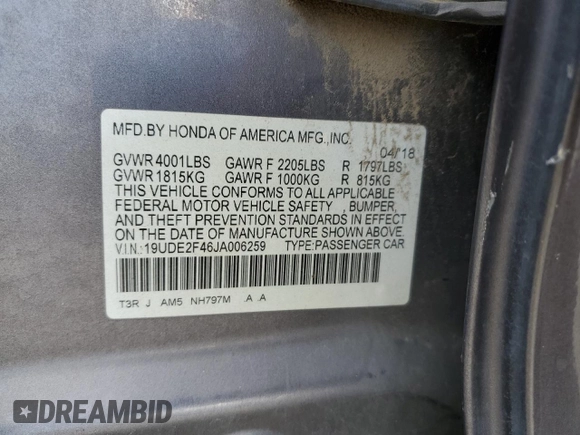 2018 Acura ILX Special Edition with VIN 19UDE2F46JA006259, listed as a Copart auction lot 58769425 with 161,115 mi miles and Salvage title. Bid and sale history available at DreamBid. Image 12.