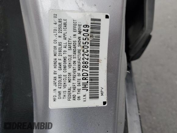 2002 Honda CR-V EX with VIN JHLRD78822C055049, listed as a Copart auction lot 54575515 with 123,664 mi miles and Salvage Title. Bid and sale history available at carsss.com. Image 13.