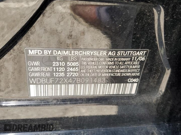 2007 Mercedes-Benz E 550 with VIN WDBUF72X47B091483, listed as a Copart auction lot 55670335 with 213,669 mi miles and Clean Title. Bid and sale history available at DreamBid. Image 12.
