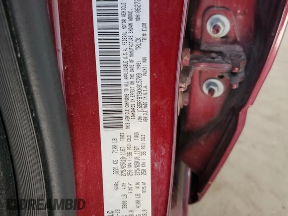 2019 Ram 1500 Big Horn with VIN 1C6SRFBT9KN915709, listed as a Copart auction lot 54867195 with 92,827 mi miles and Salvage title. Bid and sale history available at DreamBid. Image 12.