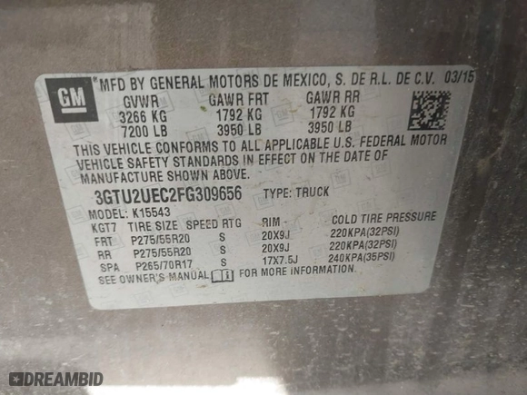 2015 GMC Sierra 1500 SLE with VIN 3GTU2UEC2FG309656, listed as a IAAI auction lot 41922877 with 194,339 mi miles. Bid and sale history available at carsss.com. Image 9.