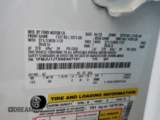 2022 Ford Expedition XLT с VIN 1FMJU1JTXNEA07101, выставлен на аукционе Copart как лот 56622645 с пробегом 53 971 миль миль и Списание • Salvage title. История ставок и продаж доступна на DreamBid. Изображение 14.