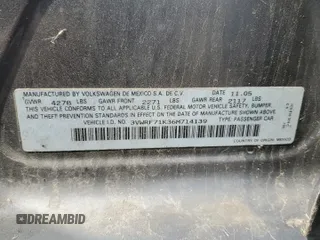 2006 Volkswagen Jetta 2.5L with VIN 3VWRF71K36M714139, listed as a Copart auction lot 51756475 with 137,165 mi miles and Salvage title. Bid and sale history available at DreamBid. Image 12.