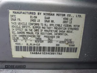 2004 Nissan Maxima SE with VIN 1N4BA41EX4C881792, listed as a IAAI auction lot 42083849 with 166,034 mi miles. Bid and sale history available at carsss.com. Image 9.
