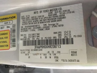 2017 Ford Fusion SE z VIN 3FA6P0HDXHR238713, wystawiony jako IAAI lot #42304140 z przebiegiem 157 630 mil mil oraz . Historia ofert i sprzedaży dostępna na DreamBid. Obrazek 9.
