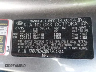 2016 Kia Soul with VIN KNDJN2A28G7264814, listed as a IAAI auction lot 41692394 with 105,867 mi miles. Bid and sale history available at carsss.com. Image 9.