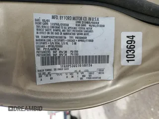 2001 Ford Taurus SE Standard с VIN 1FAHP53U21G188156, выставлен на аукционе Copart как лот 58347535 с пробегом 204 778 миль миль и Списание • Salvage title. История ставок и продаж доступна на DreamBid. Изображение 12.