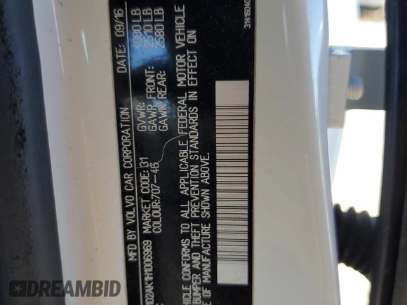 2017 Volvo S90 Momentum z VIN YV1102AK1H1006969, wystawiony jako Copart lot #41661235 z przebiegiem 131 560 mil mil oraz Szkody całkowita. Historia ofert i sprzedaży dostępna na DreamBid. Obrazek 14.