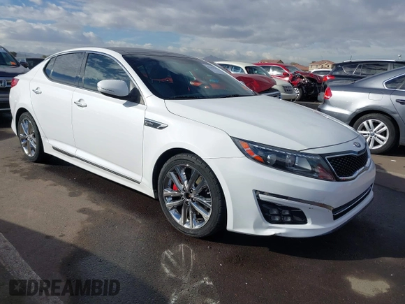 2014 Kia Optima SX Turbo with VIN 5XXGR4A66EG338250, listed as a IAAI auction lot 41583587 with 127,814 mi miles and . Bid and sale history available at DreamBid. Image 1.