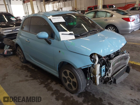 2017 FIAT 500e with VIN 3C3CFFGE7HT546071, listed as a IAAI auction lot 40858363 with 37,454 mi miles. Bid and sale history available at carsss.com. Image 1.